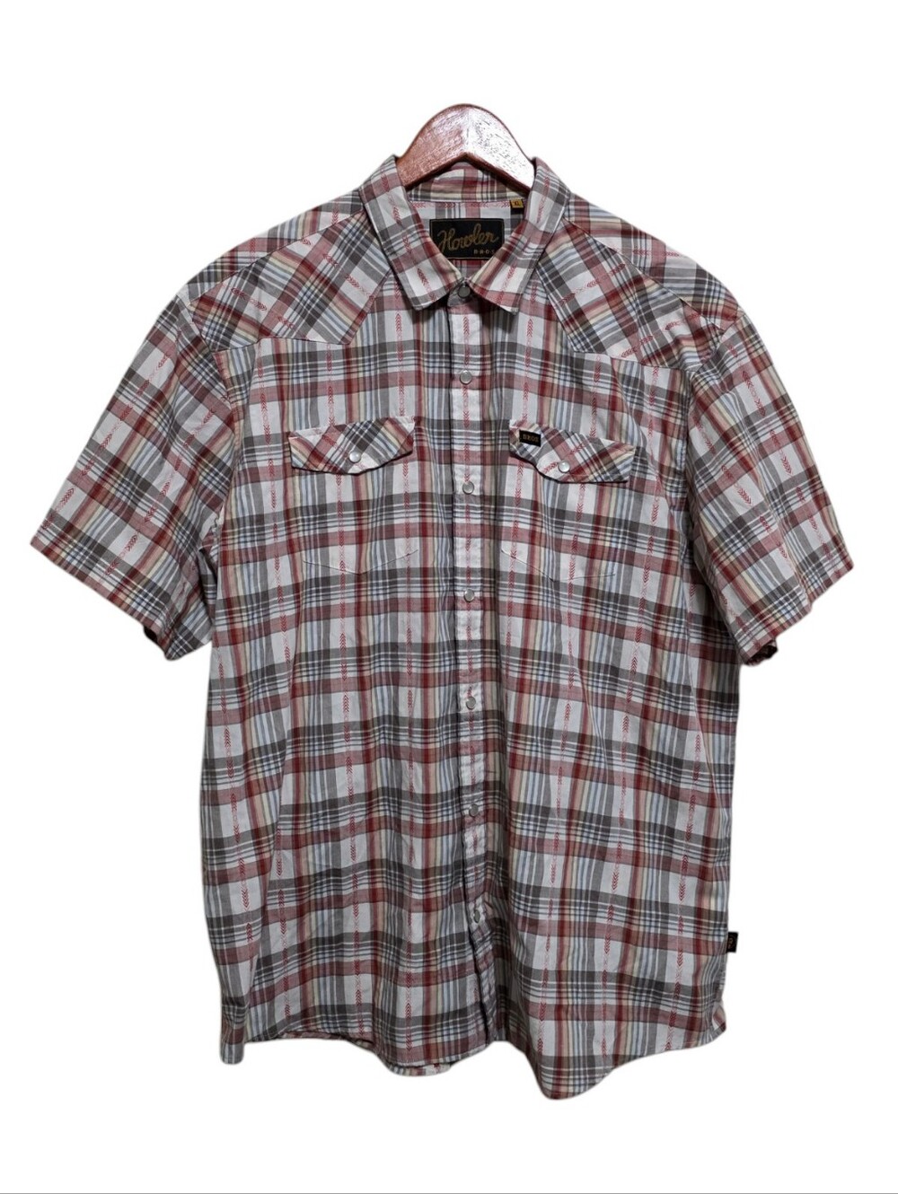 Howler Brothers H Bar B Snapshirt in Jacquard Plaid Red Size XL